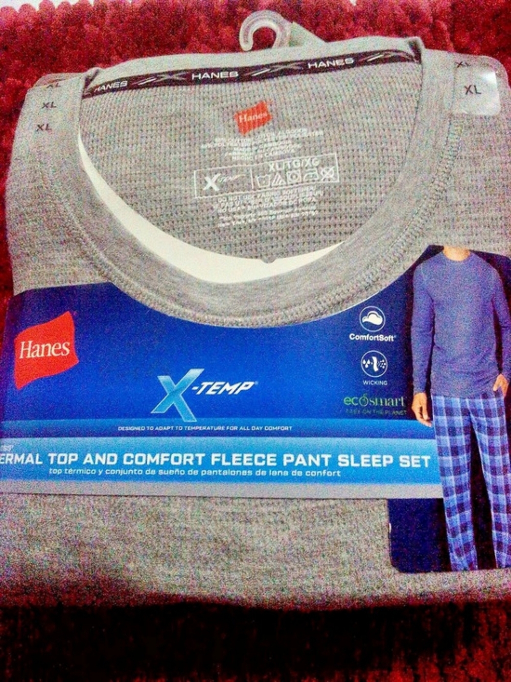 Hanes X-Temp Thermal Top and Comfort Fleece Pant Sleep Set Thermal Plaid Sleep